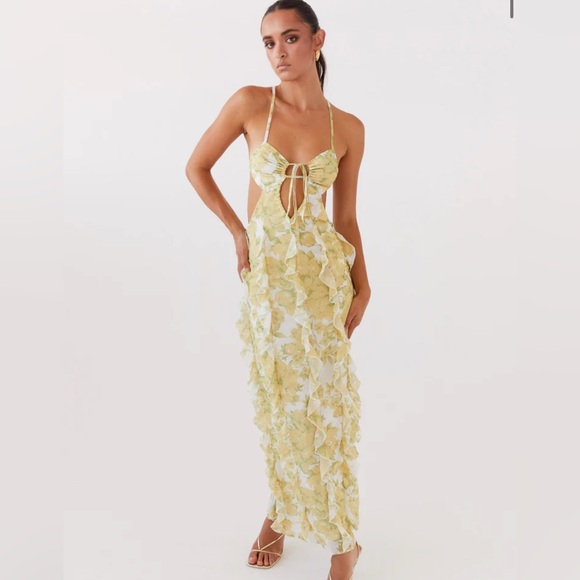 Peppermayo Sunset Kisses Ruffle Maxi Dress Daffodil